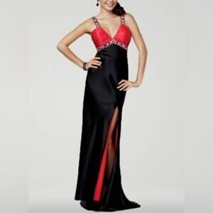 Alfred‎ Angelo Disney Gown Size 12 Red & Black Satin Beaded Dress NWT